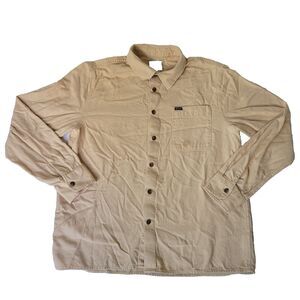 Brixton Mens L Tan Long Sleeve Button Up Shirt Standard Fit Small Stain Pocket